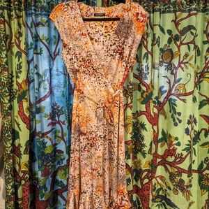 Sleeveless Vintage Ruffle Knee Length Orange Dress